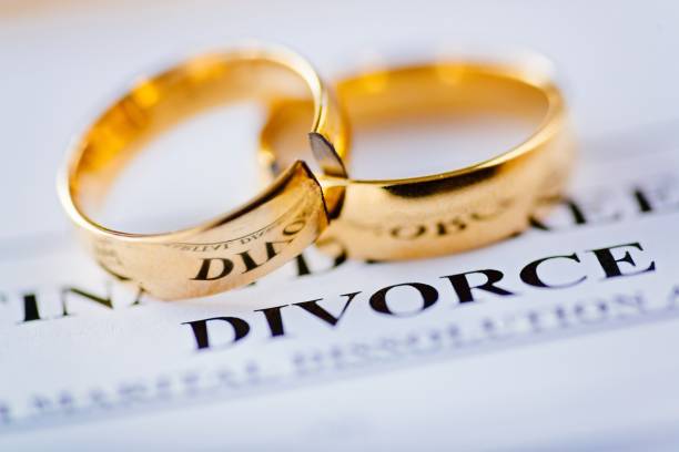 Two gold ring on the divorce document.