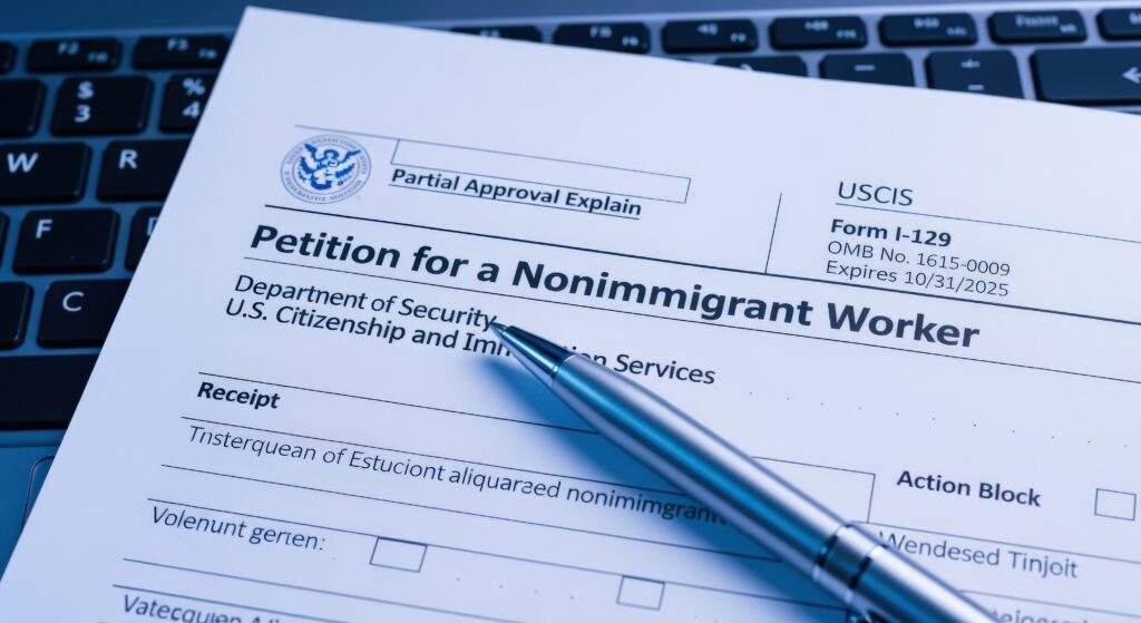 Immigration petition and a pen on the document