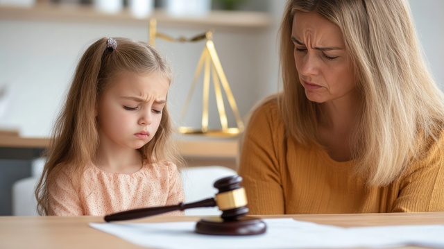 A mother and child at a California courthouse, representing self-help family document preparation in San Jose
